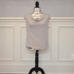 Short sleeved beige shirt with cowl neck line by Calvin Klein